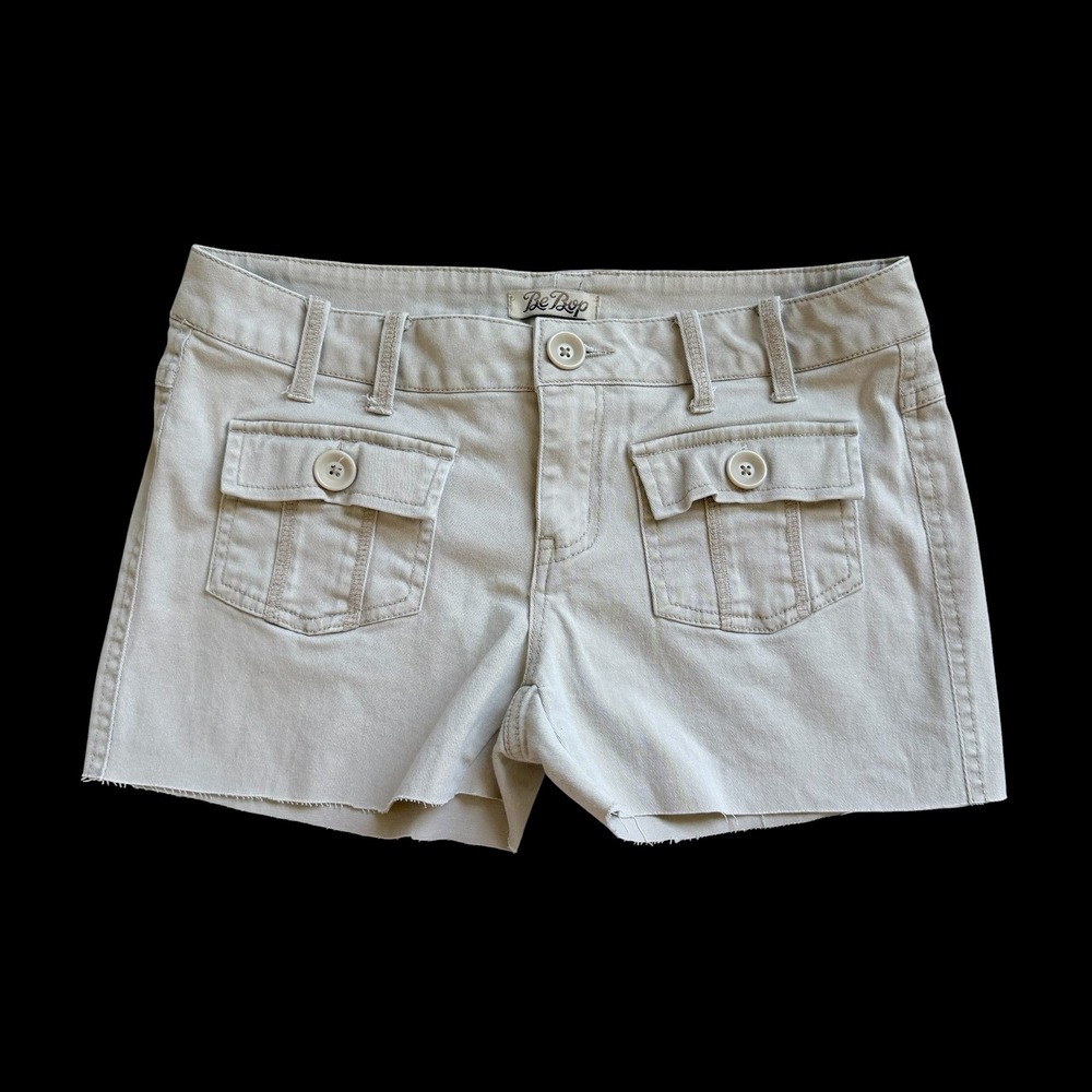 Y2K BeBop Khaki Cargo Micro Cutoff Shorts Low Rise Utility 4-Pocket Sz 3